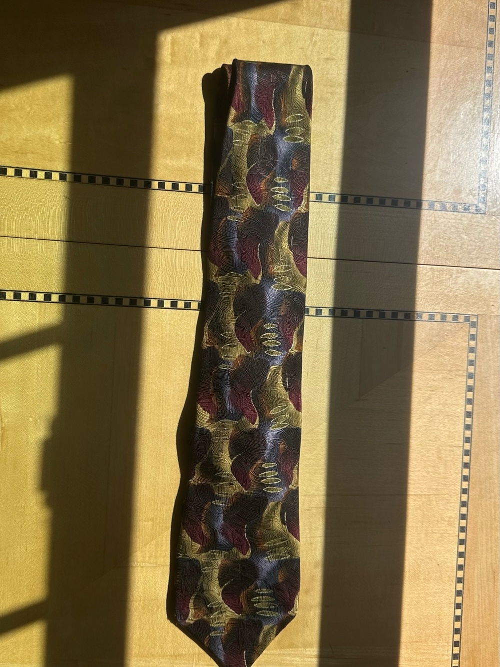 J. Garcia Men's Burgundy, Gold & Navy Abstract Silk Tie